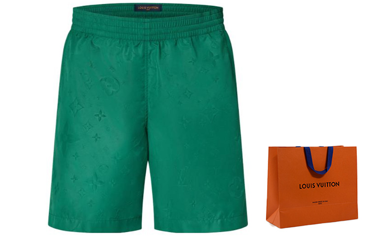 Cheap LOUIS VUITTON FW23 Celana Pendek Longgar Hijau Logo Timbul Kasual. 1ABJG3