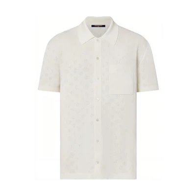 LOUIS VUITTON FW23 White Logo Pattern Cutout Short Sleeve Shirt Men’s. 1ABJ2W