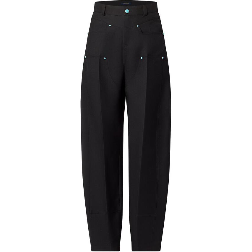 LOUIS VUITTON FW24  Black Cargo Pants with Studded Zip Detail. 1AFWR0