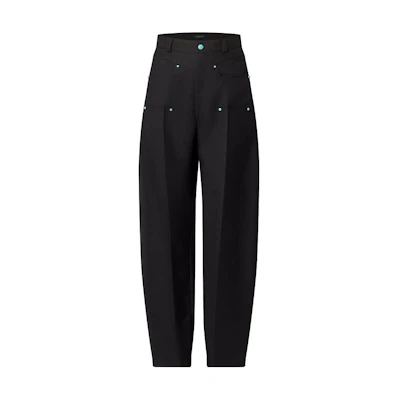 LOUIS VUITTON FW24 Black Cargo Pants with Studded Zip Detail. 1AFWR0