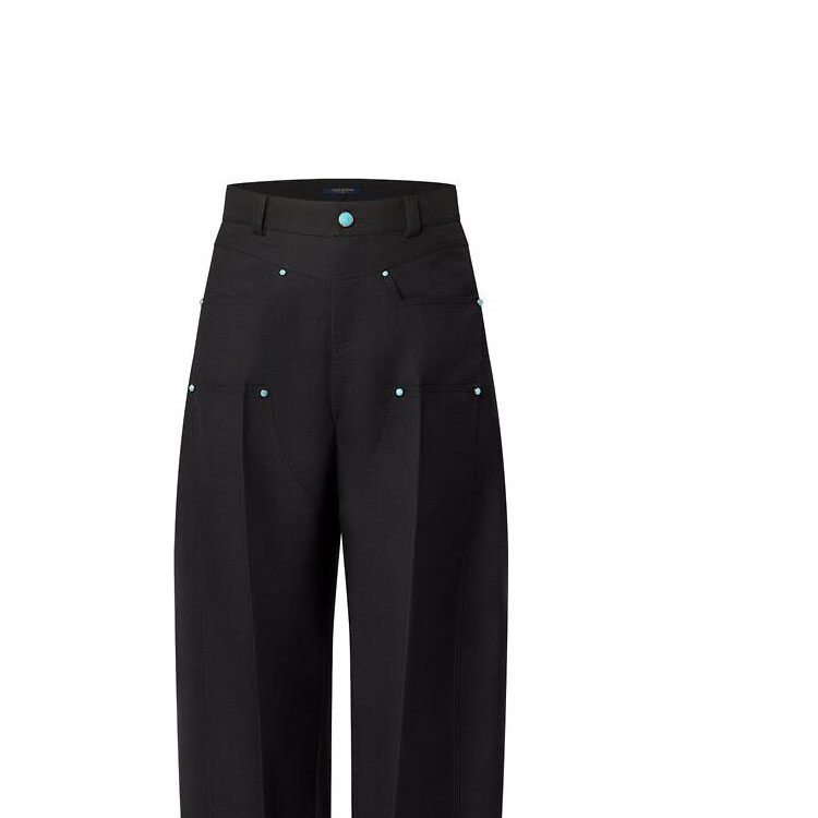 Sizing Pantalones Cargo Negros LOUIS VUITTON FW24 con Cremalleras y Tachuelas. 1AFWR0