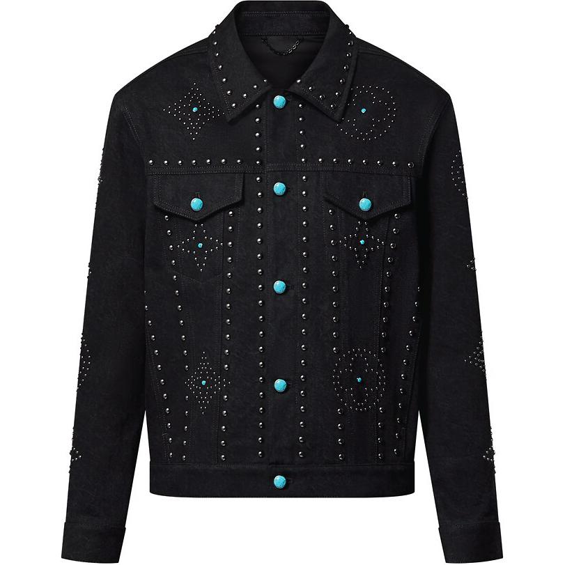 LOUIS VUITTON FW24  Black Denim Jacket with Logo Embroidery Design. 1AFWX1