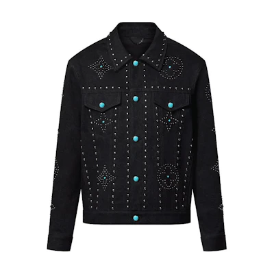 LOUIS VUITTON FW24 Black Denim Jacket with Logo Embroidery Design. 1AFWX1