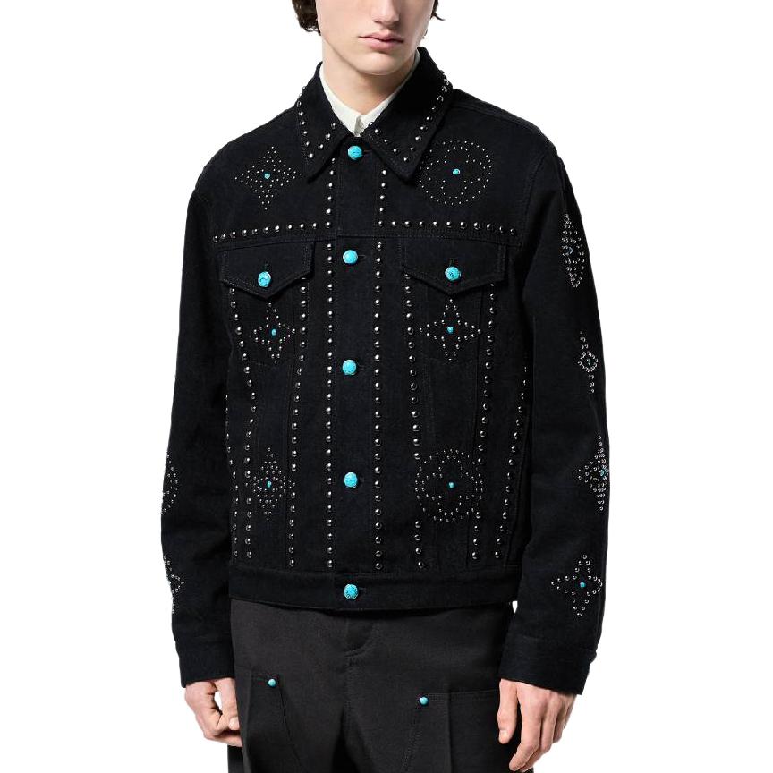 Purchase 루이비통 FW24 블랙 데님 자켓 로고 자수 디자인. 1AFWX1