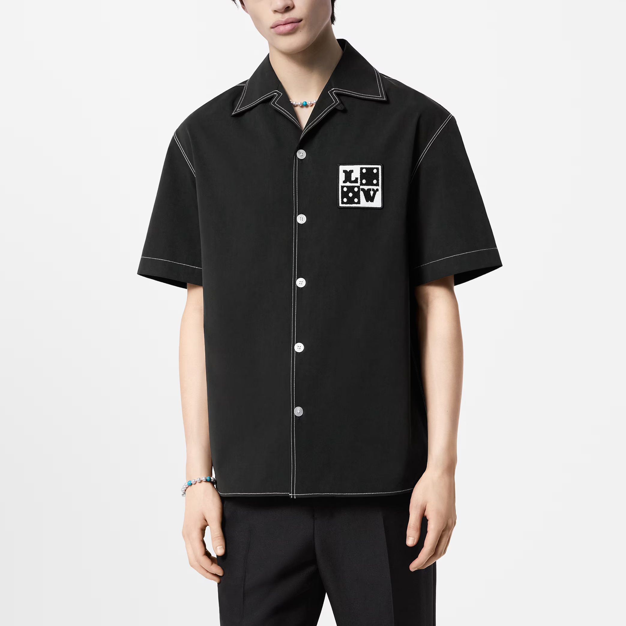 Purchase LOUIS VUITTON FW24  Black Polo Shirt with Embroidered Letter Logo. 1AFWTU