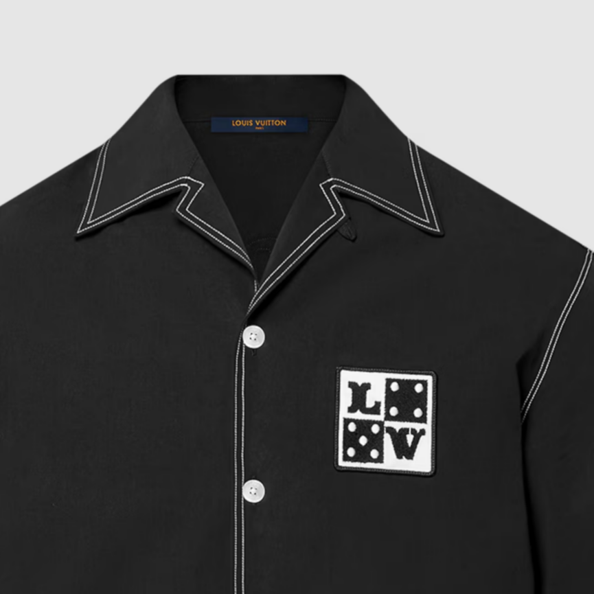 Sizing LOUIS VUITTON FW24  Black Polo Shirt with Embroidered Letter Logo. 1AFWTU