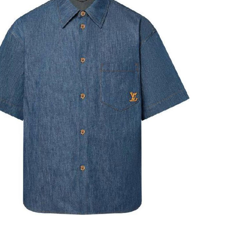 Cheap LOUIS VUITTON FW24 Kemeja Lengan Pendek Biru Bordir Logo. 1AFXLJ
