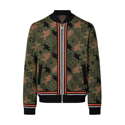 LOUIS VUITTON FW24 Green Logo Jacquard Pattern Bomber Jacket. 1AFXSF