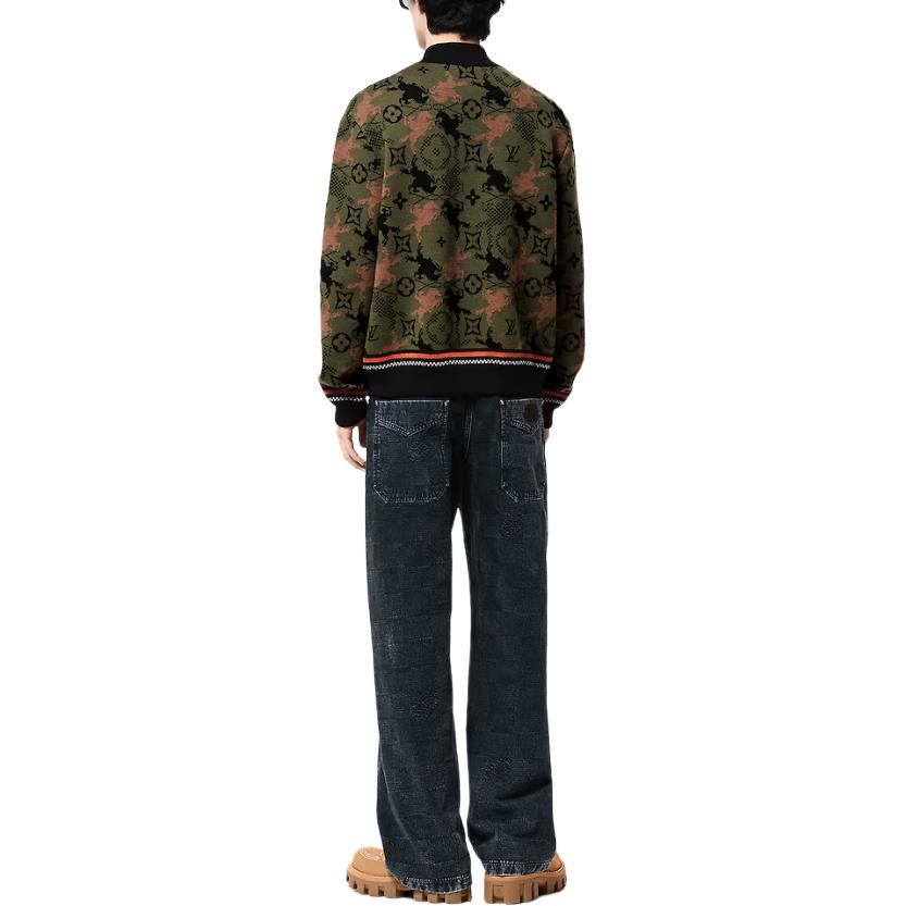 Shop LOUIS VUITTON FW24  Green Logo Jacquard Pattern Bomber Jacket. 1AFXSF