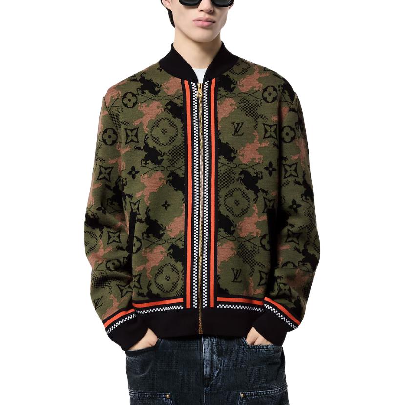 Purchase LOUIS VUITTON FW24  Green Logo Jacquard Pattern Bomber Jacket. 1AFXSF