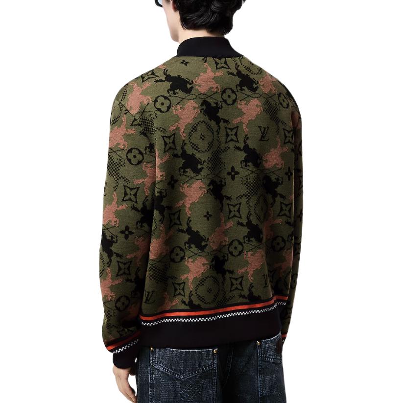 Details for LOUIS VUITTON FW24  Green Logo Jacquard Pattern Bomber Jacket. 1AFXSF