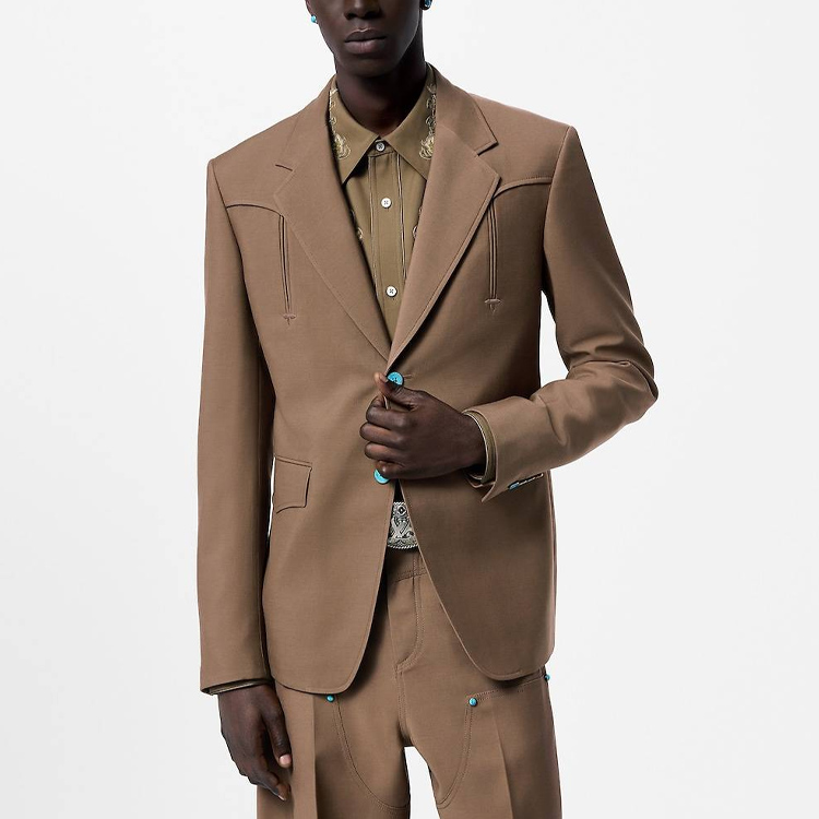 Purchase LOUIS VUITTON FW24  Khaki Single-Breasted Casual Long-Sleeve Blazer 1AFWNK