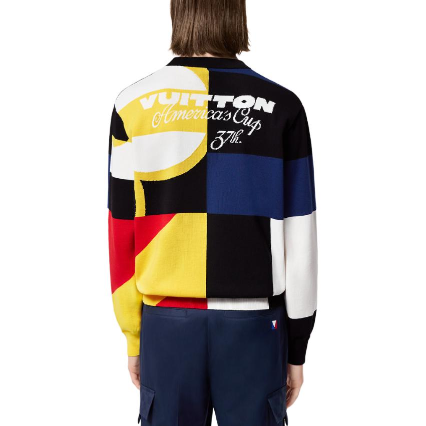 Details for LOUIS VUITTON FW24  Logo Knit Crewneck Sweater Multicolor Long Sleeve 1AFVSP