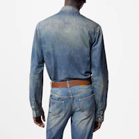 Purchase ルイ・ヴィトン FW24 ロゴリベット付きスリムフィットデニムシャツ 青 長袖 1AFXL5