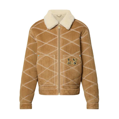 Louis Vuitton FW24 Beige Embroidered Logo Zip-Up Collared Jacket 1AFXIS
