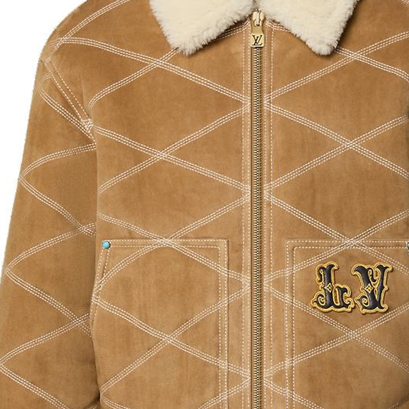 Louis Vuitton FW24 Beige Embroidered Logo Zip-Up Collared Jacket 1AFXIS 圖 7