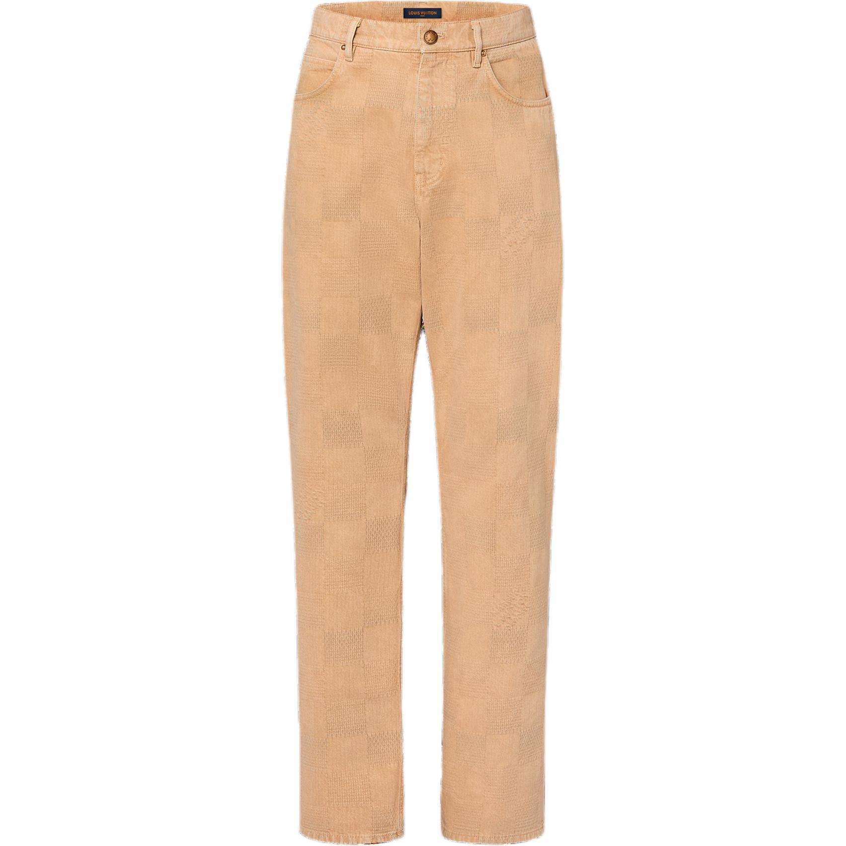 LOUIS VUITTON FW24 Beige Straight-Leg Cargo Pants with Logo Patch for Men 1AFX54