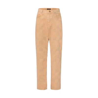 LOUIS VUITTON FW24 Beige Straight-Leg Cargo Pants with Logo Patch for Men 1AFX54