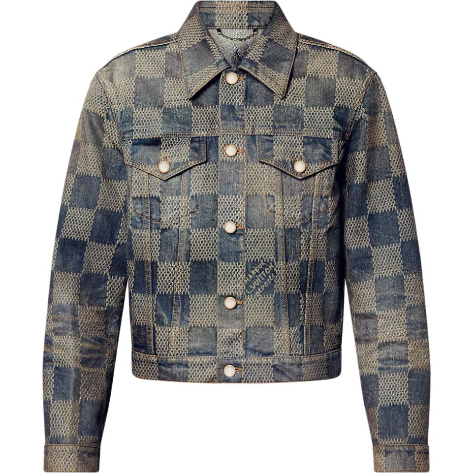 Order ルイヴィトン FW24 ブルーデニムジャケット メンズ ロゴジャカードポケット付き 1AFWW8