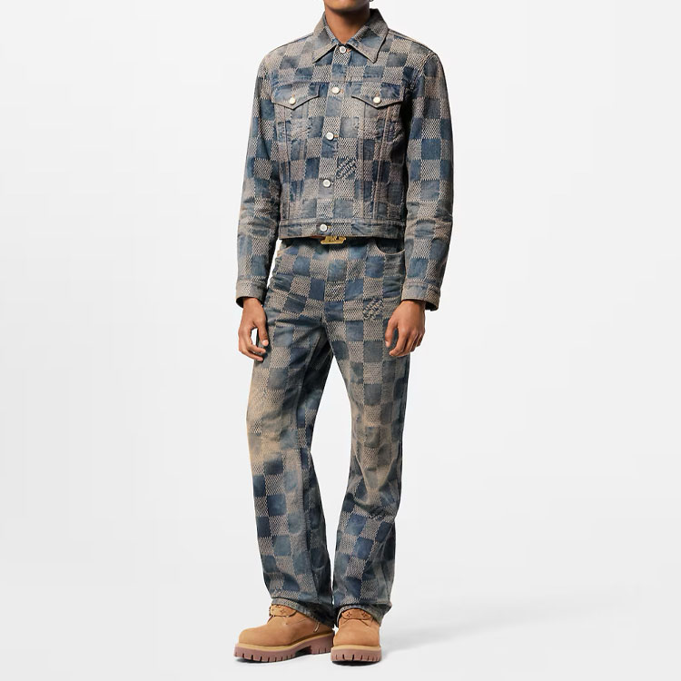 Lookbook ルイヴィトン FW24 ブルーデニムジャケット メンズ ロゴジャカードポケット付き 1AFWW8