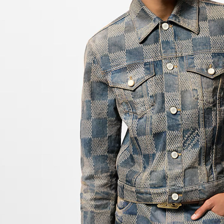 Shop ルイヴィトン FW24 ブルーデニムジャケット メンズ ロゴジャカードポケット付き 1AFWW8