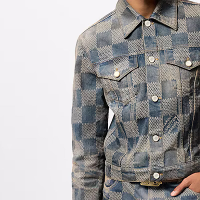 ルイヴィトン FW24 ブルーデニムジャケット メンズ ロゴジャカードポケット付き 1AFWW8 Shop ルイヴィトン FW24 ブルーデニムジャケット メンズ ロゴジャカードポケット付き 1AFWW8