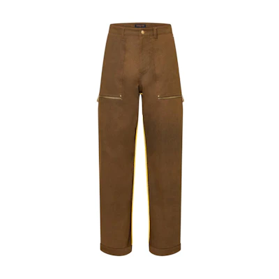 LOUIS VUITTON FW24 Brown Jacquard Straight-Leg Pants with Stud Detail Men’s Casual. 1AFWPB