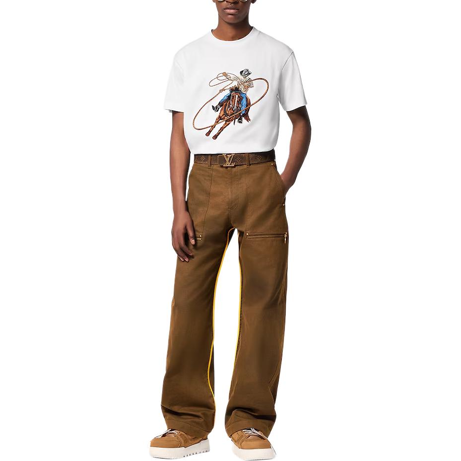 LOUIS VUITTON FW24 Brown Jacquard Straight-Leg Pants with Stud Detail Men’s Casual. 1AFWPB 圖 3