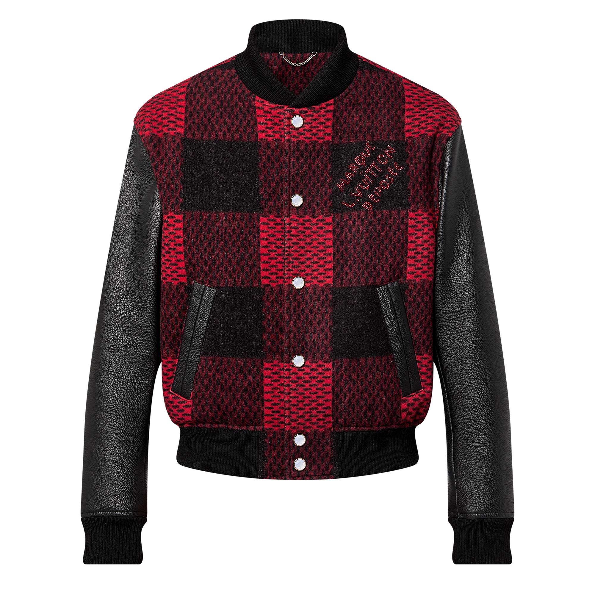 Louis Vuitton FW24 Checkered Logo Beaded Embroidery Jacket Red 1AFXGO
