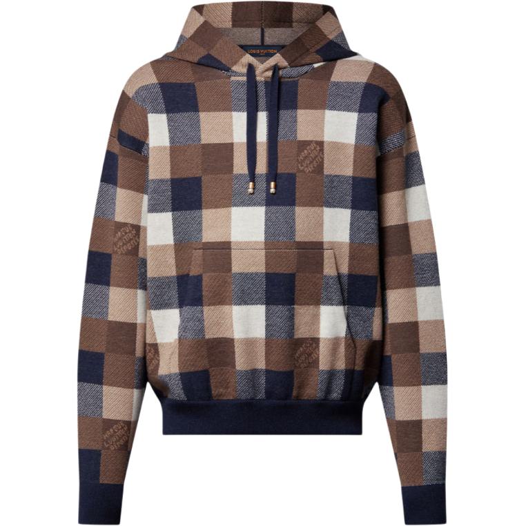 Louis Vuitton FW24 Checkered Logo Hoodie Brown Long Sleeve 1AFXJT