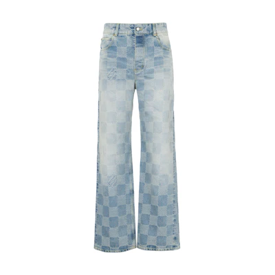 LOUIS VUITTON FW24 Checkered Mid-Rise Straight-Leg Jeans Blue . 1AFQGR