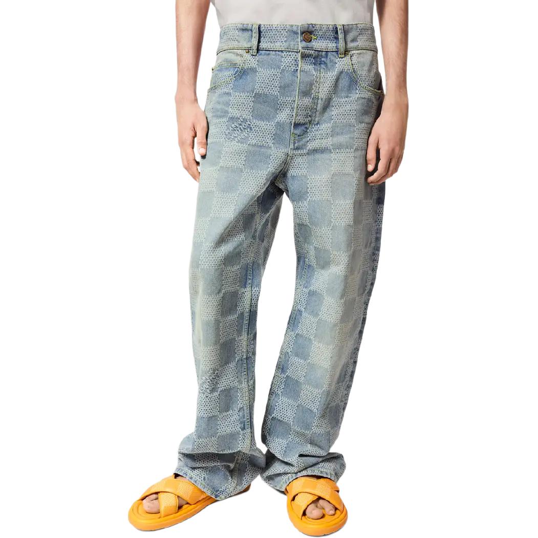 Details for LOUIS VUITTON FW24 格紋中腰直筒牛仔褲 藍色 1AFQGR