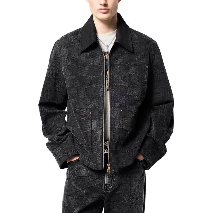 LOUIS VUITTON FW24 Checkered Print Zipper Long Sleeve Jacket Black 1AFWJ0 圖 3