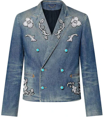 LOUIS VUITTON FW24 Embroidered Pattern Double-Breasted Denim Jacket Blue Men 1AFWMF Buy LOUIS VUITTON FW24 Embroidered Pattern Double-Breasted Denim Jacket Blue Men 1AFWMF