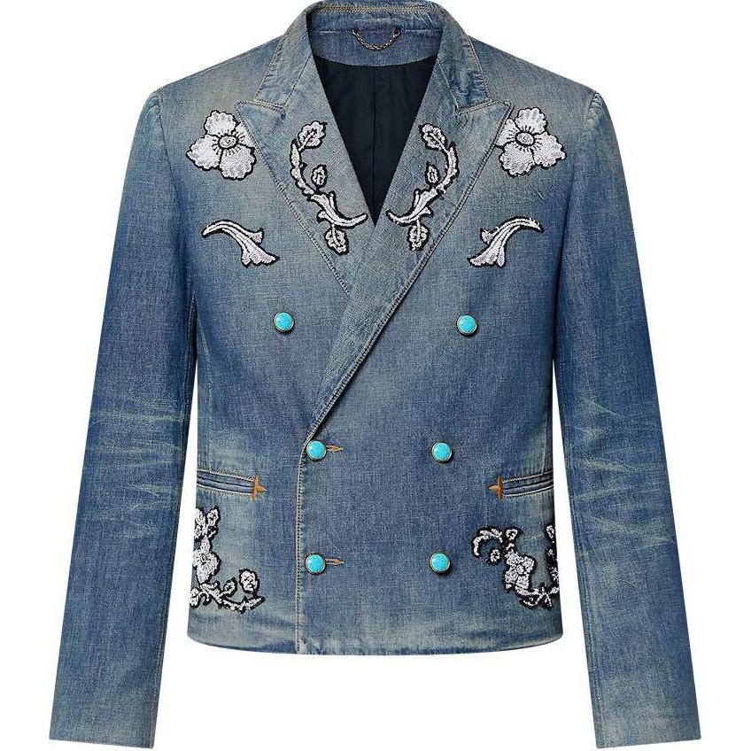 LOUIS VUITTON FW24 Embroidered Pattern Double-Breasted Denim Jacket Blue Men 1AFWMF 圖 2