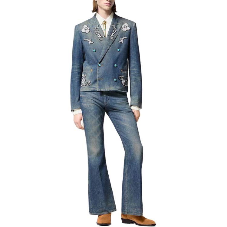 LOUIS VUITTON FW24 Embroidered Pattern Double-Breasted Denim Jacket Blue Men 1AFWMF 圖 3