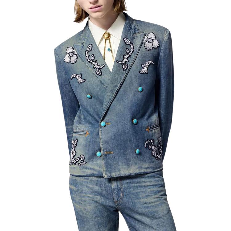 LOUIS VUITTON FW24 Embroidered Pattern Double-Breasted Denim Jacket Blue Men 1AFWMF 圖 4
