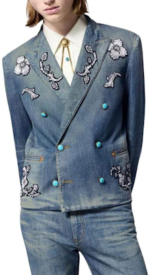 LOUIS VUITTON FW24 Embroidered Pattern Double-Breasted Denim Jacket Blue Men 1AFWMF Shop LOUIS VUITTON FW24 Embroidered Pattern Double-Breasted Denim Jacket Blue Men 1AFWMF