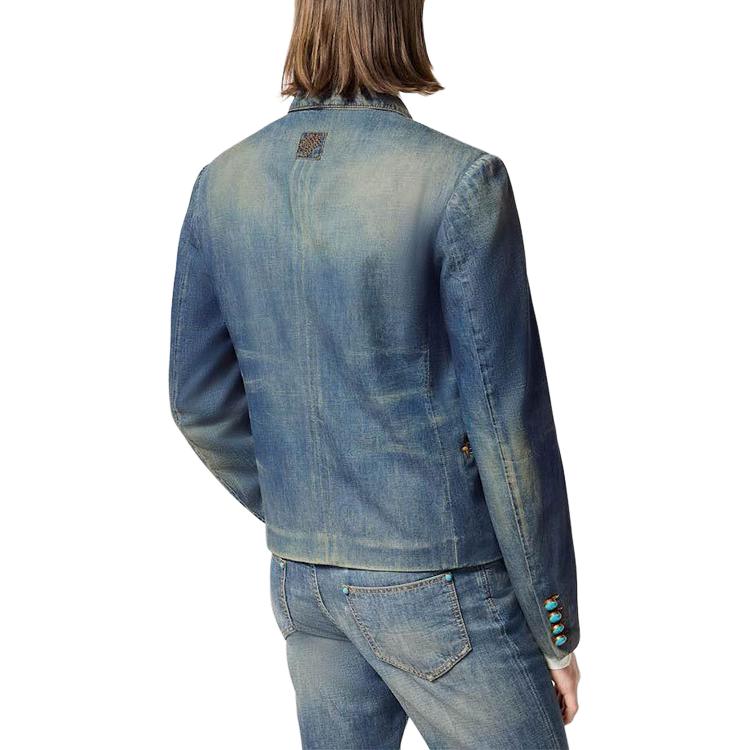 LOUIS VUITTON FW24 Embroidered Pattern Double-Breasted Denim Jacket Blue Men 1AFWMF 圖 5