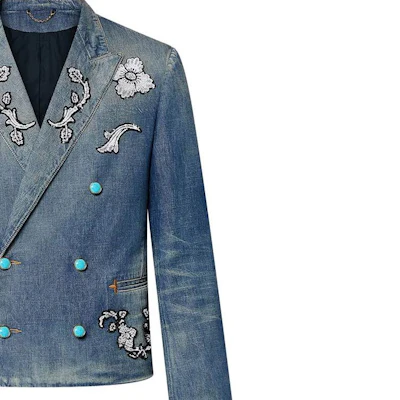 LOUIS VUITTON FW24 Embroidered Pattern Double-Breasted Denim Jacket Blue Men 1AFWMF Sizing LOUIS VUITTON FW24 Embroidered Pattern Double-Breasted Denim Jacket Blue Men 1AFWMF