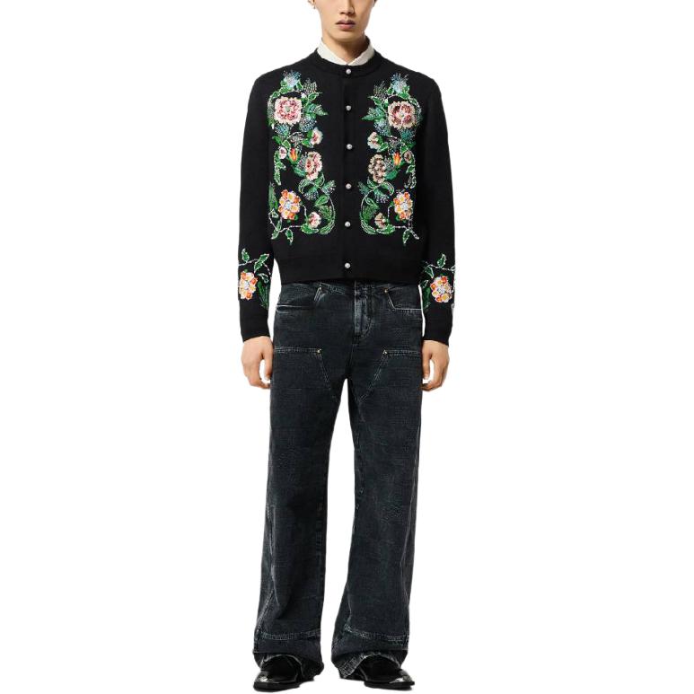 Lookbook LOUIS VUITTON FW24 Floral Embroidered Button-Up Long Sleeve Sweater Black Men 1AFXK9