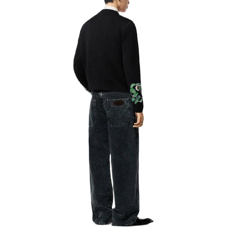 Shop LOUIS VUITTON FW24 Floral Embroidered Button-Up Long Sleeve Sweater Black Men 1AFXK9
