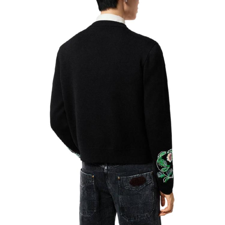 Purchase LOUIS VUITTON FW24 Floral Embroidered Button-Up Long Sleeve Sweater Black Men 1AFXK9