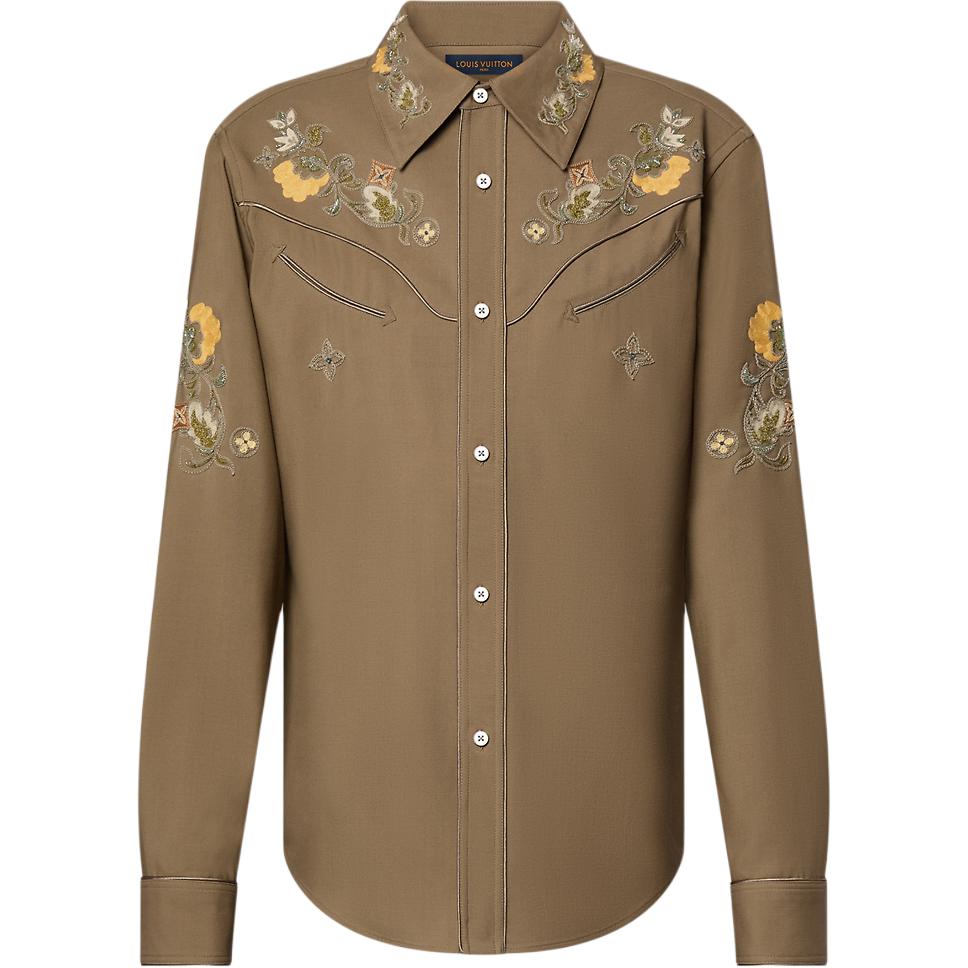 LOUIS VUITTON FW24 Floral Embroidered Long Sleeve Shirt Brown Men 1AFXT3 圖 2