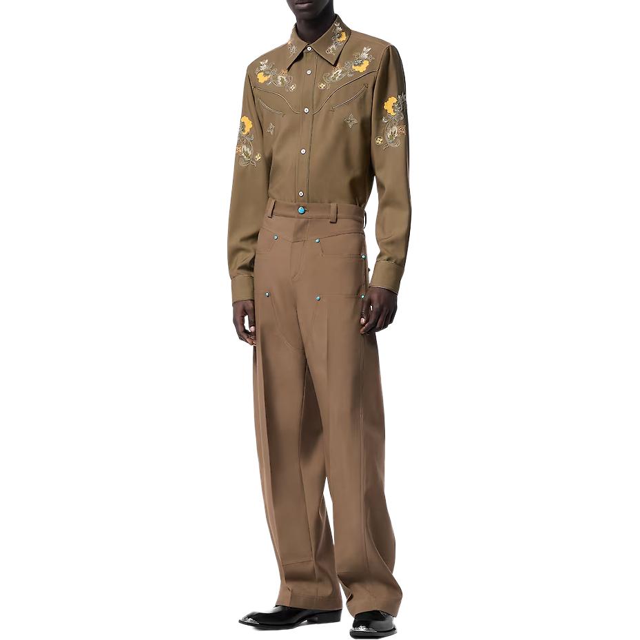 LOUIS VUITTON FW24 Floral Embroidered Long Sleeve Shirt Brown Men 1AFXT3 圖 3