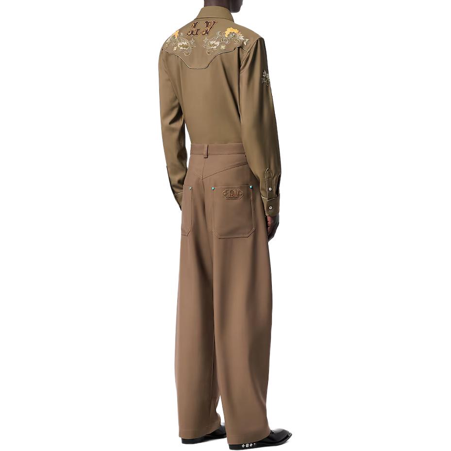 LOUIS VUITTON FW24 Floral Embroidered Long Sleeve Shirt Brown Men 1AFXT3 圖 4