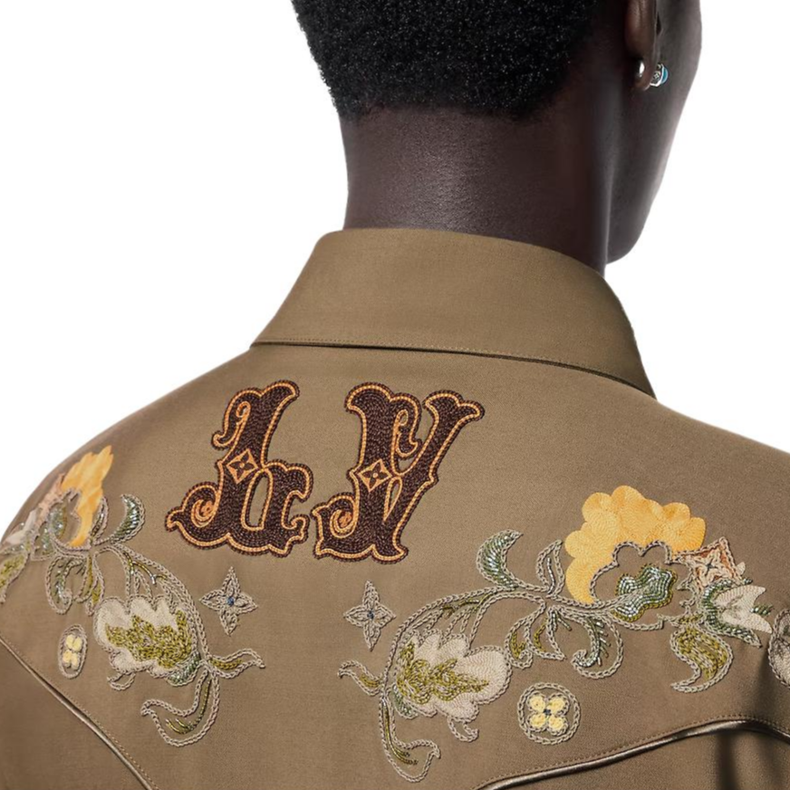 LOUIS VUITTON FW24 Floral Embroidered Long Sleeve Shirt Brown Men 1AFXT3 圖 6