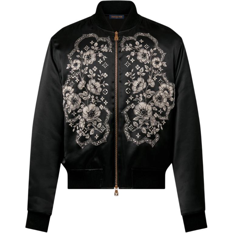 Louis Vuitton FW24 Floral Embroidered Zip-Up Jacket Black 1AFXQ0