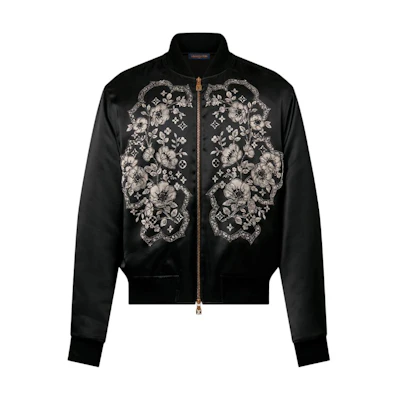 Louis Vuitton FW24 Floral Embroidered Zip-Up Jacket Black 1AFXQ0