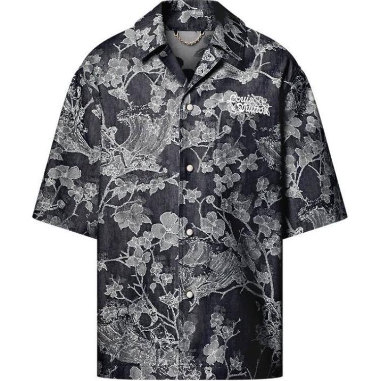 LOUIS VUITTON FW24 Floral Print Short Sleeve Shirt Black . 1AFQZB